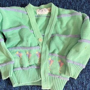 Vintage Mint Green Cardigan with Kite Design